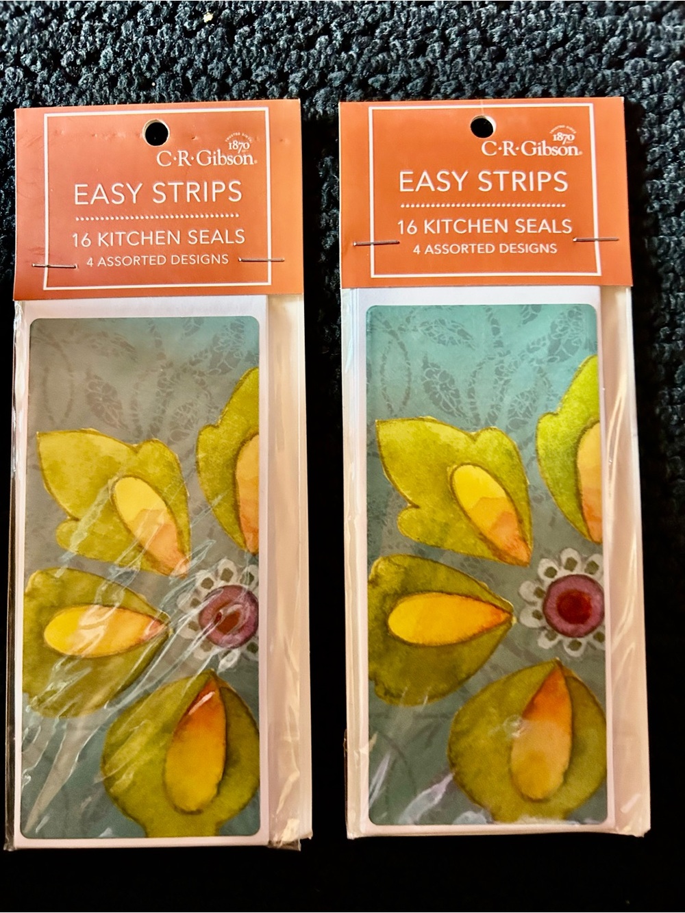 CR Gibson Easy Strips Kitchen Seals with Orange Label and Green Floral 🌼 Design